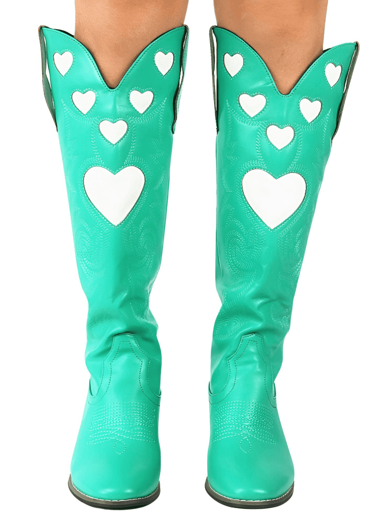 Drestiny-Teal-Heart Shape Knee High Cowboy Boots For Women