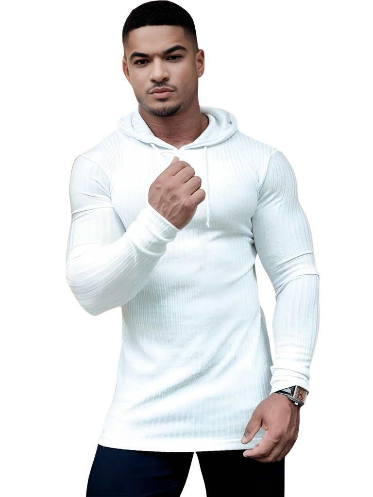 Drestiny-White-Men's Long Sleeve Hooded Light Sweaters