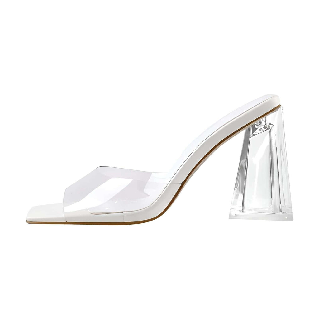 Stylish clear white square toe block heel sandals on sale at Drestiny. Enjoy free shipping and let us cover the tax! Save up to 50% when you shop women's sandals.