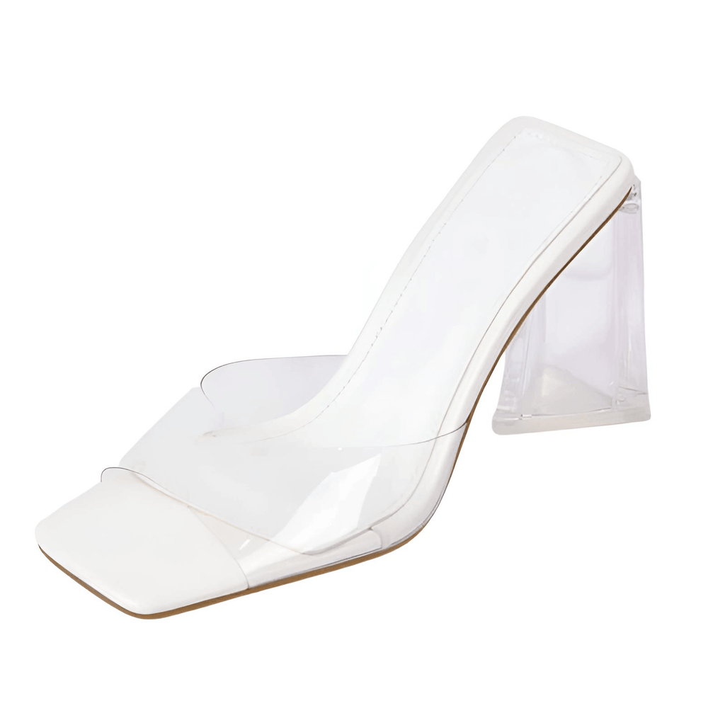 Drestiny-White Square Toe Block Heel Sandals