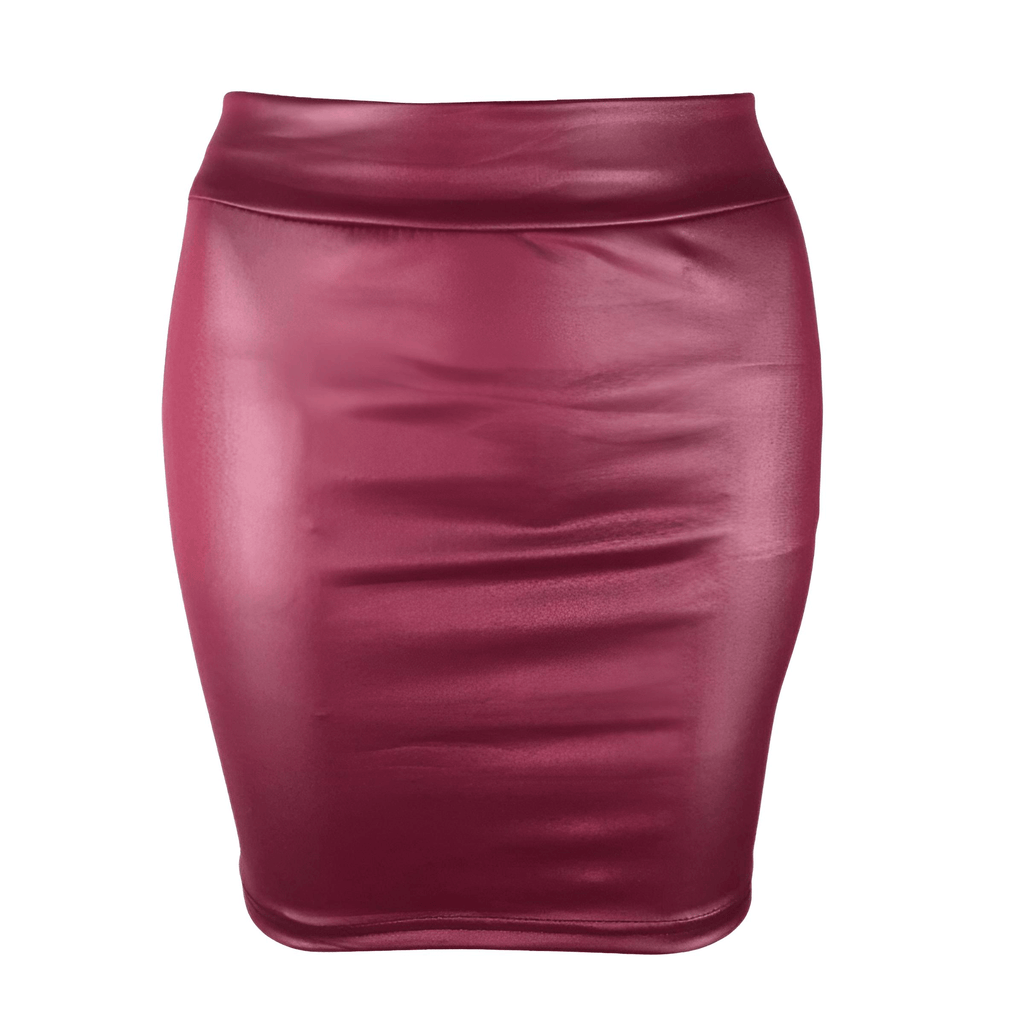 Wine Red Faux Leather Mini Skirt