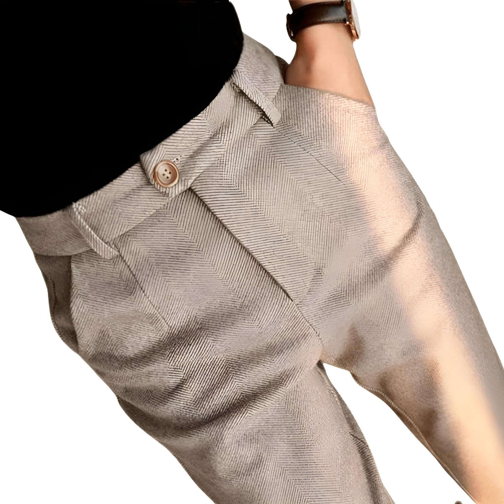 Drestiny-Women's Beige Herringbone Pants