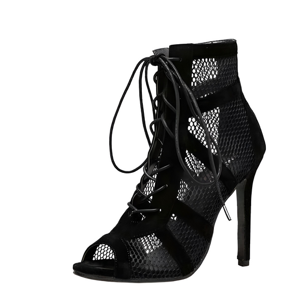 Discover the chic Women's Black Lace Up Mesh Heels at Drestiny. Benefit from free shipping and tax coverage! Save up to 50% off - shop now.