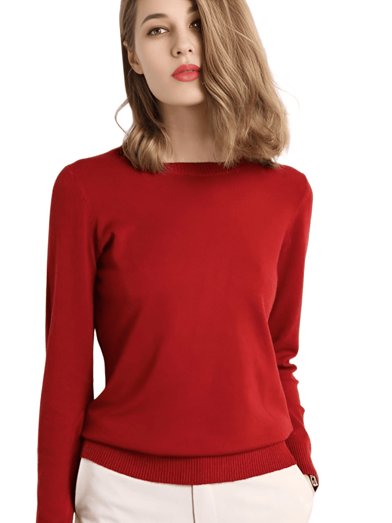 Drestiny-Women's Dark Red Long Sleeve Knit Sweater