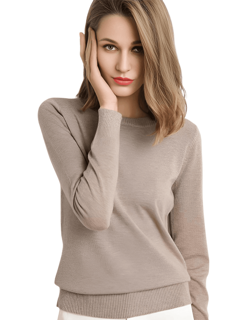 Drestiny-Women's Khaki Long Sleeve Knit Sweater