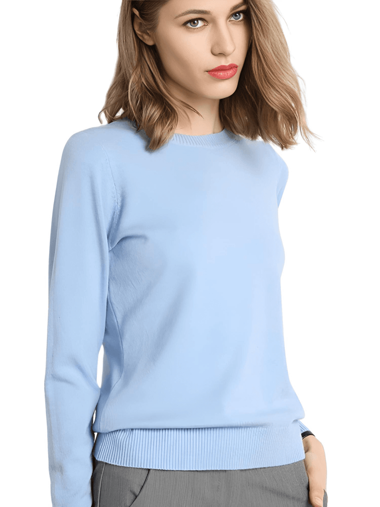 Drestiny-Women's Light Blue Long Sleeve Knit Sweater