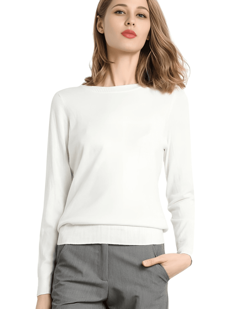Drestiny-Women's White Long Sleeve Knit Sweater
