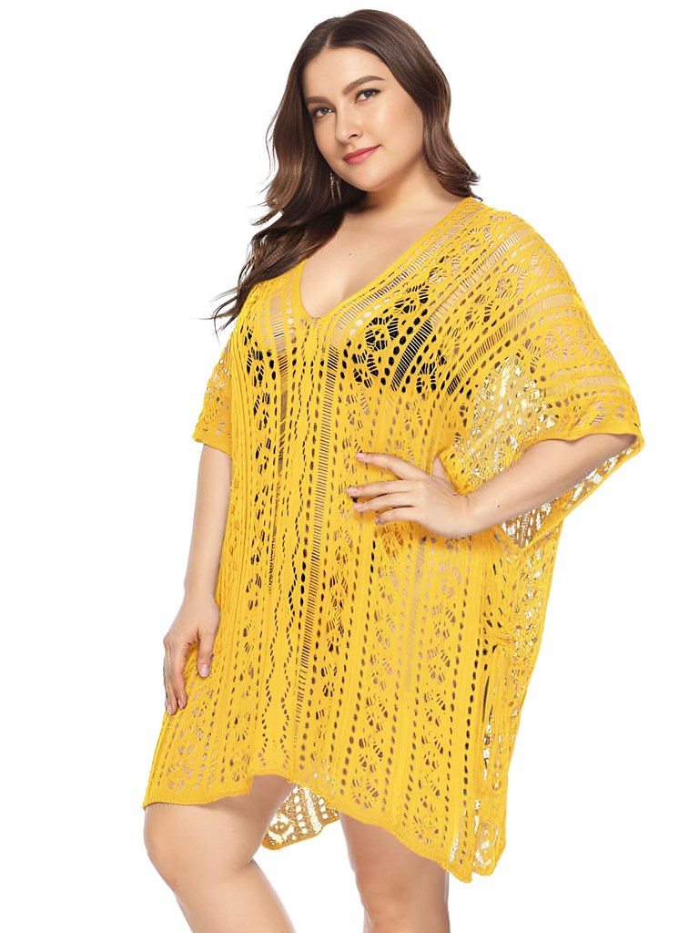 Drestiny-Yellow-Crochet Cover Up Plus Size