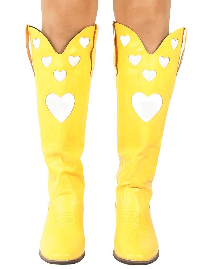 Drestiny-Yellow-Heart Shape Knee High Cowboy Boots For Women