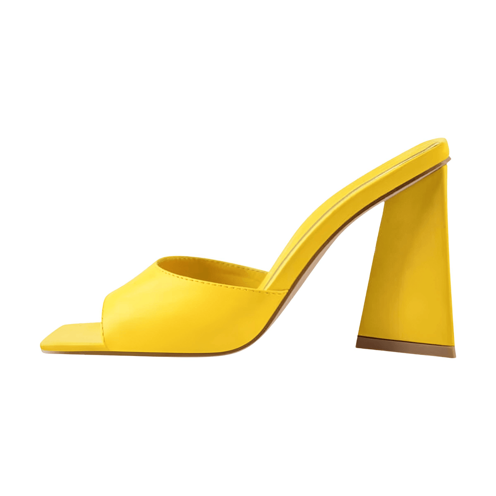 Drestiny-Yellow Square Toe Block Heel Sandals