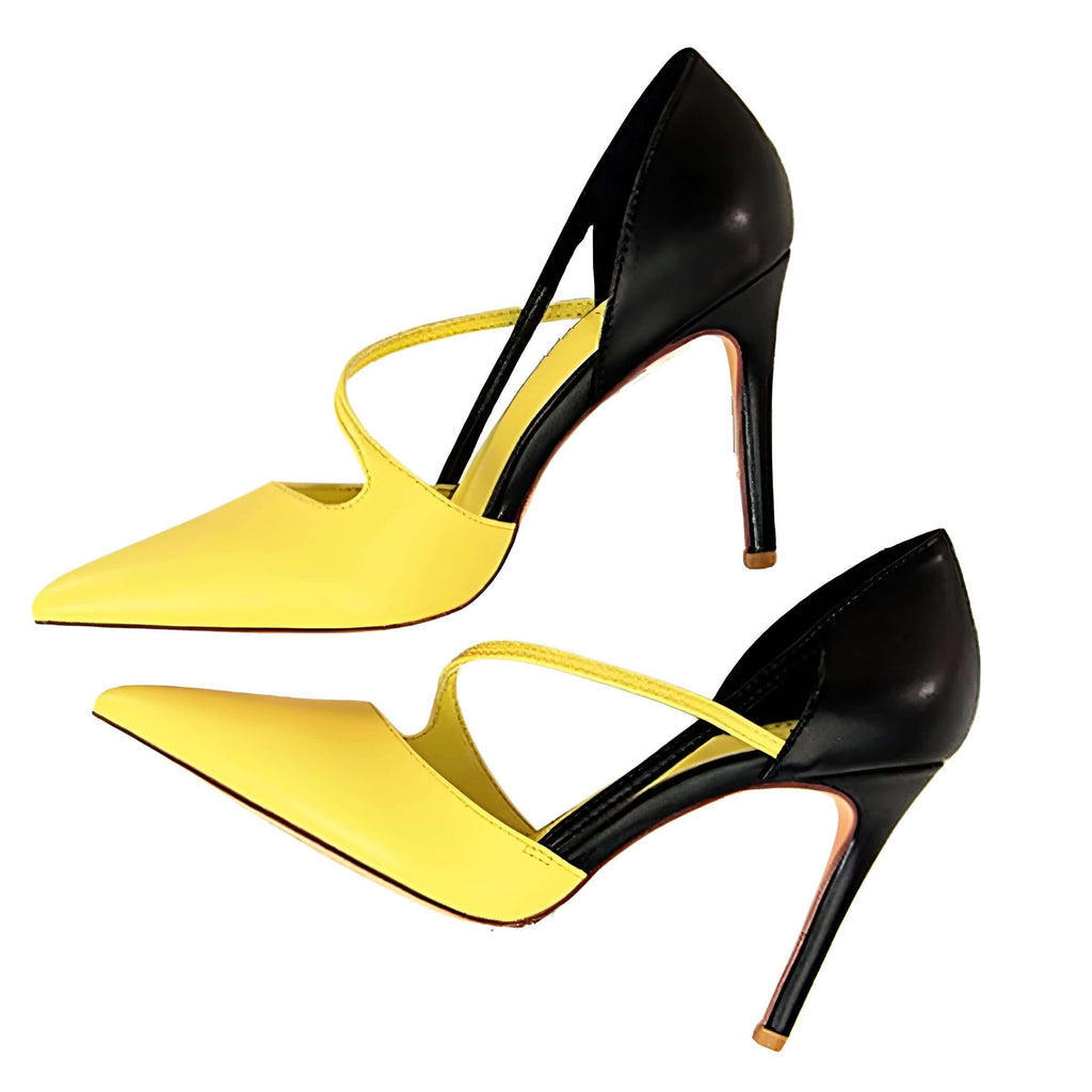 Duo Yellow and Black Color High Heel Pumps For Women