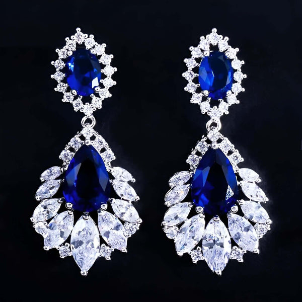 Elegant Chandelier AAA+ Sapphire Blue Drop Earrings