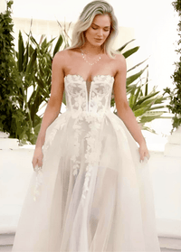 Thumbnail for Elegant A-Line Wedding Dress Women's Lace Sweetheart Tulle Open Back Slit Strapless Bridal Gown Customized, Drestiny, Maxi Dresses, Off Shoulder, Strapless, Sleeveless, White, Ivory, Custom Made, Custom Colors, Custom Sizes, United States, USA, Canada, Australia, New Zealand, United Kingdom, UK, Plus Size Wedding Dresses, 2, 4, 6, 8, 10, 12, 14, 16, 14W, 16W, 18W, 20W, A-line bridal gown, lace a-line wedding dress, simple a-line wedding dress, shopdrestiny.com