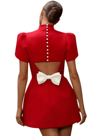 Thumbnail for Elegant Hollow Out Red Mini Dress With Fashion Bow, Drestiny, Mini Dresses, Mini Dress, Short Sleeves, United States, Canada, Australia, New Zealand, United Kingdom, FR, Red, S, M, L, 4, 6, 8, 10, white, shopdrestiny.com