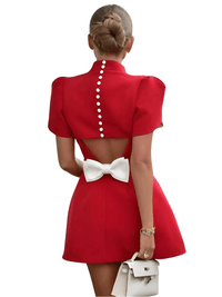 Thumbnail for Elegant Back Cut-Out Mini Dress With Fashion Bow, Drestiny, Mini Dresses, Mini Dress, Short Sleeves, United States, Canada, White, Black, Australia, New Zealand, United Kingdom, FR, Red, S, M, L, 4, 6, 8, 10, XL, shopdrestiny.com