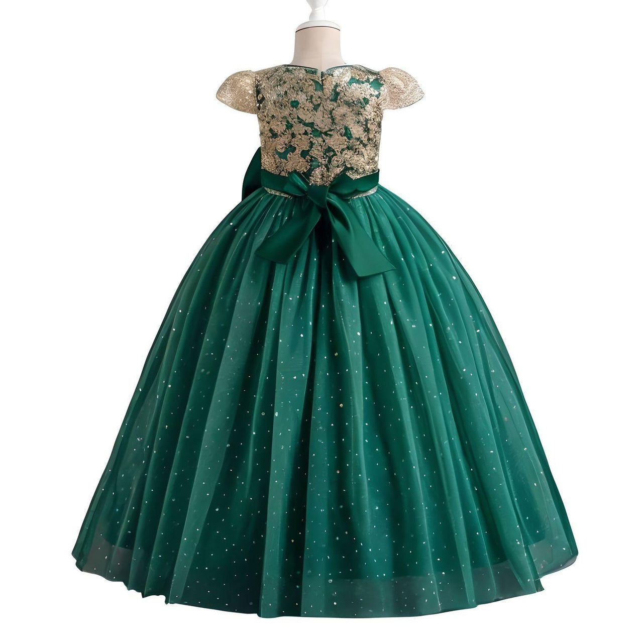 Elegant Kids Dresses for Girls Wedding Children Bow Flower Girl Long Gown Princess Birthday Party Embroidery 4-10 Y -, Dress , Drestiny , 10T, 4T, 5T, 6T, 7T, 8T, 9T, Champagne, Dresses, Green, Maxi Dresses, Red, Short Sleeves, White , Drestiny , www.shopdrestiny.com