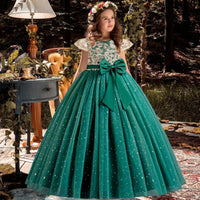 Thumbnail for Elegant Kids Dresses for Girls Wedding Children Bow Flower Girl Long Gown Princess Birthday Party Embroidery 4-10 Y -, Dress , Drestiny , 10T, 4T, 5T, 6T, 7T, 8T, 9T, Champagne, Dresses, Green, Maxi Dresses, Red, Short Sleeves, White , Drestiny , www.shopdrestiny.com