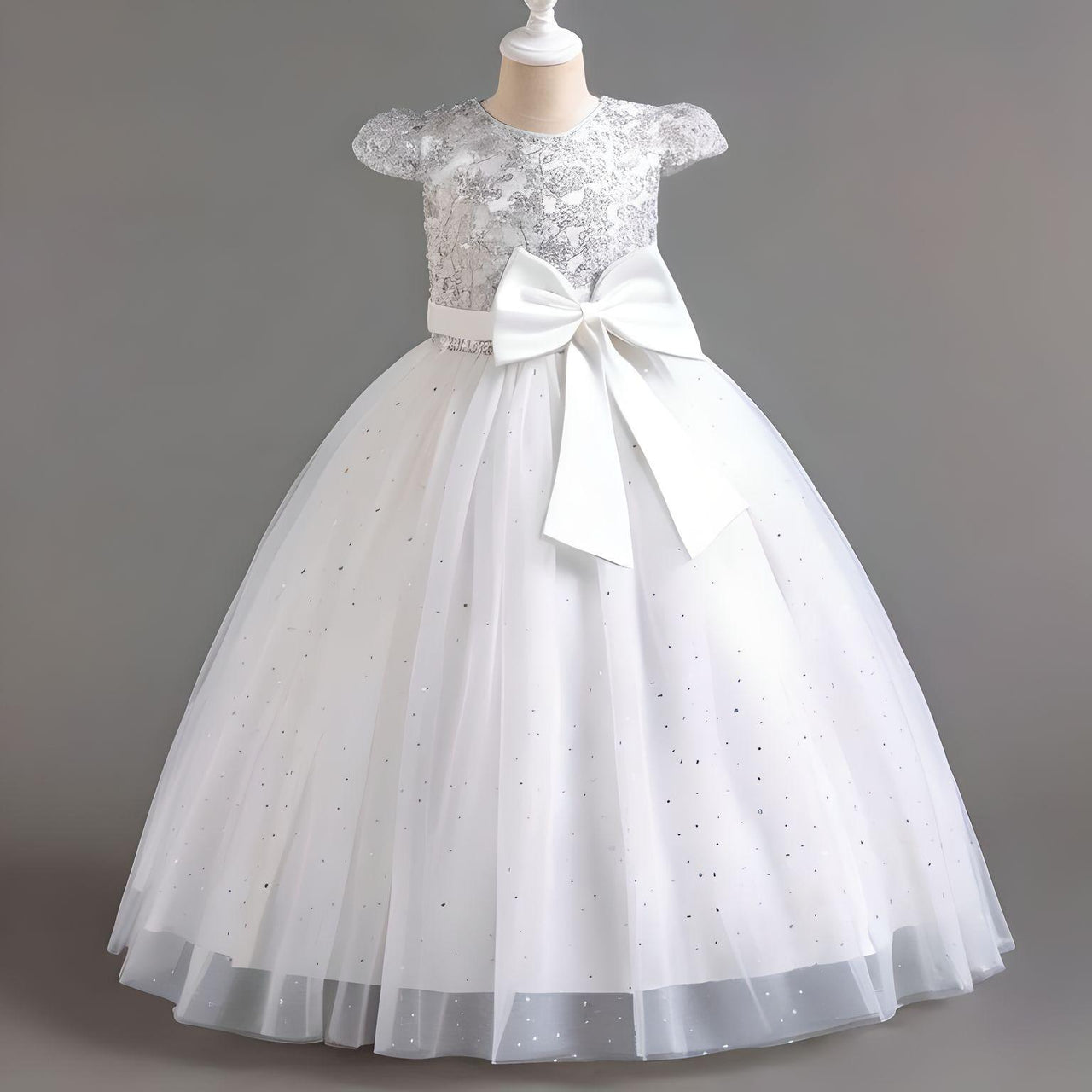 Elegant Kids Dresses for Girls Wedding Children Bow Flower Girl Long Gown Princess Birthday Party Embroidery 4-10 Y -, Dress , Drestiny , 10T, 4T, 5T, 6T, 7T, 8T, 9T, Champagne, Dresses, Green, Maxi Dresses, Red, Short Sleeves, White , Drestiny , www.shopdrestiny.com