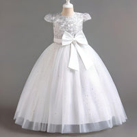 Thumbnail for Elegant Kids Dresses for Girls Wedding Children Bow Flower Girl Long Gown Princess Birthday Party Embroidery 4-10 Y -, Dress , Drestiny , 10T, 4T, 5T, 6T, 7T, 8T, 9T, Champagne, Dresses, Green, Maxi Dresses, Red, Short Sleeves, White , Drestiny , www.shopdrestiny.com