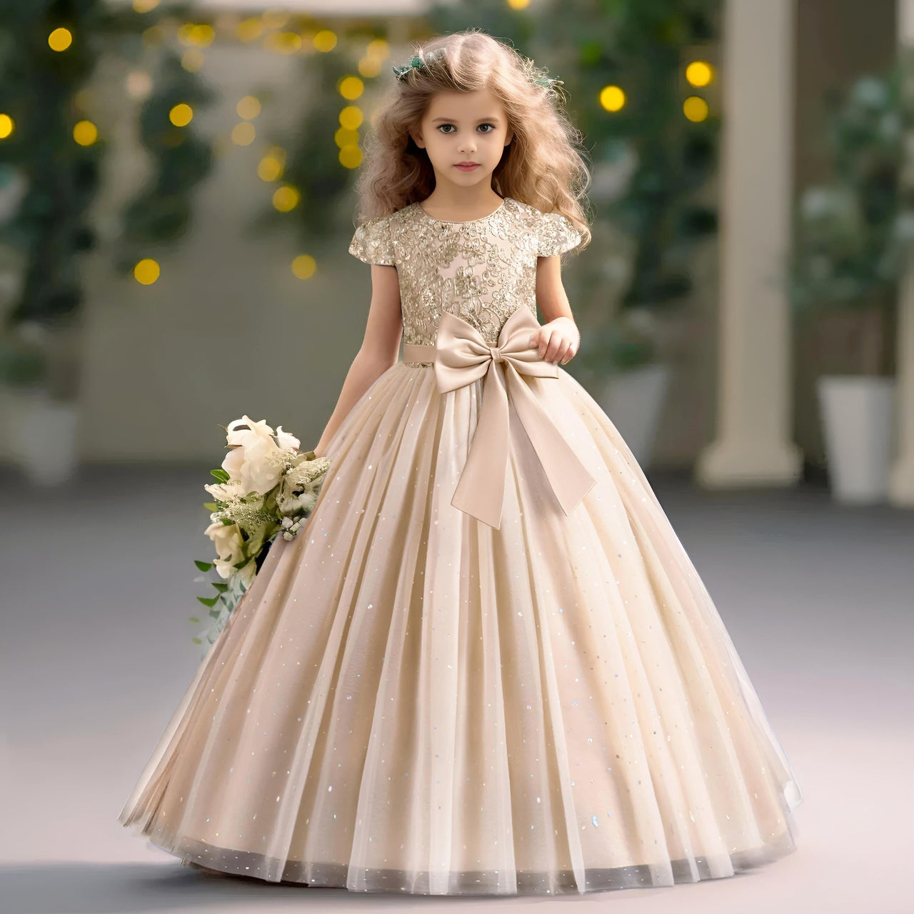 Elegant Kids Dresses for Girls Wedding Children Bow Flower Girl Long Gown Princess Birthday Party Embroidery 4-10 Y -, Dress , Drestiny , 10T, 4T, 5T, 6T, 7T, 8T, 9T, Champagne, Dresses, Green, Maxi Dresses, Red, Short Sleeves, White , Drestiny , www.shopdrestiny.com