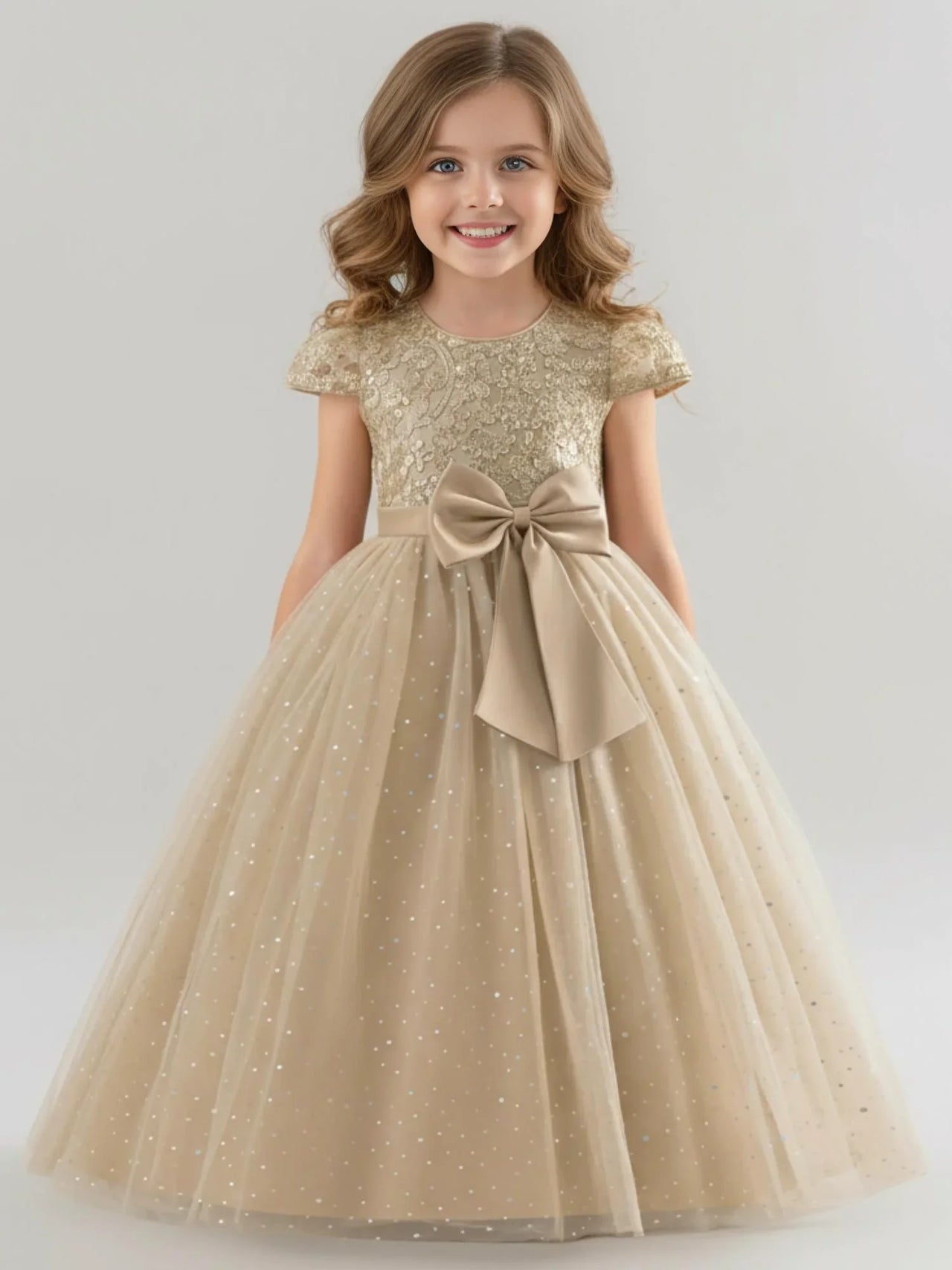 Elegant Kids Dresses for Girls Wedding Children Bow Flower Girl Long Gown Princess Birthday Party Embroidery 7-13 Y