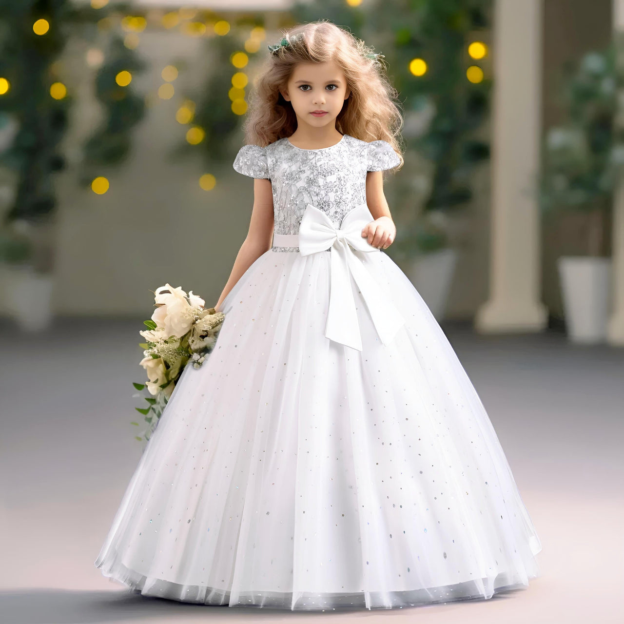 Elegant Kids Dresses for Girls Wedding Children Bow Flower Girl Long Gown Princess Birthday Party Embroidery 4-10 Y -, Dress , Drestiny , 10T, 4T, 5T, 6T, 7T, 8T, 9T, Champagne, Dresses, Green, Maxi Dresses, Red, Short Sleeves, White , Drestiny , www.shopdrestiny.com