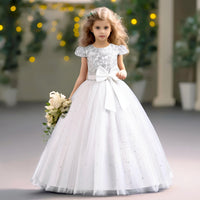 Thumbnail for Elegant Kids Dresses for Girls Wedding Children Bow Flower Girl Long Gown Princess Birthday Party Embroidery 4-10 Y -, Dress , Drestiny , 10T, 4T, 5T, 6T, 7T, 8T, 9T, Champagne, Dresses, Green, Maxi Dresses, Red, Short Sleeves, White , Drestiny , www.shopdrestiny.com