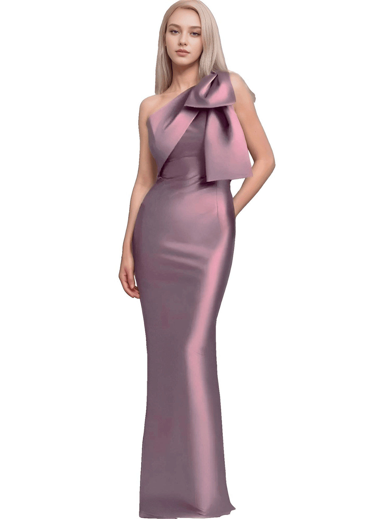 Elegant One-Shoulder Satin Mermaid Dress Back Split With Bow Floor Length Prom Special Occasion Formal Party Gown Custom, Drestiny, Maxi Dresses, One Shoulder, Sleeveless, 2, 4, 6, 8, 10, Custom Size, Custom Color, United States, USA, Canada, Australia, New zealand, United Kingdom, UK, Taupe, Sky Blue, Mauve, Wine Red, Red, Pink, Emerald Green, Navy Blue, Champagne, Fuchsia, Orange, Lilac, Gold, Royal Blue, Black, One Shoulder Custom Dress, One Shoulder Maxi Dress, shopdrestiny.com