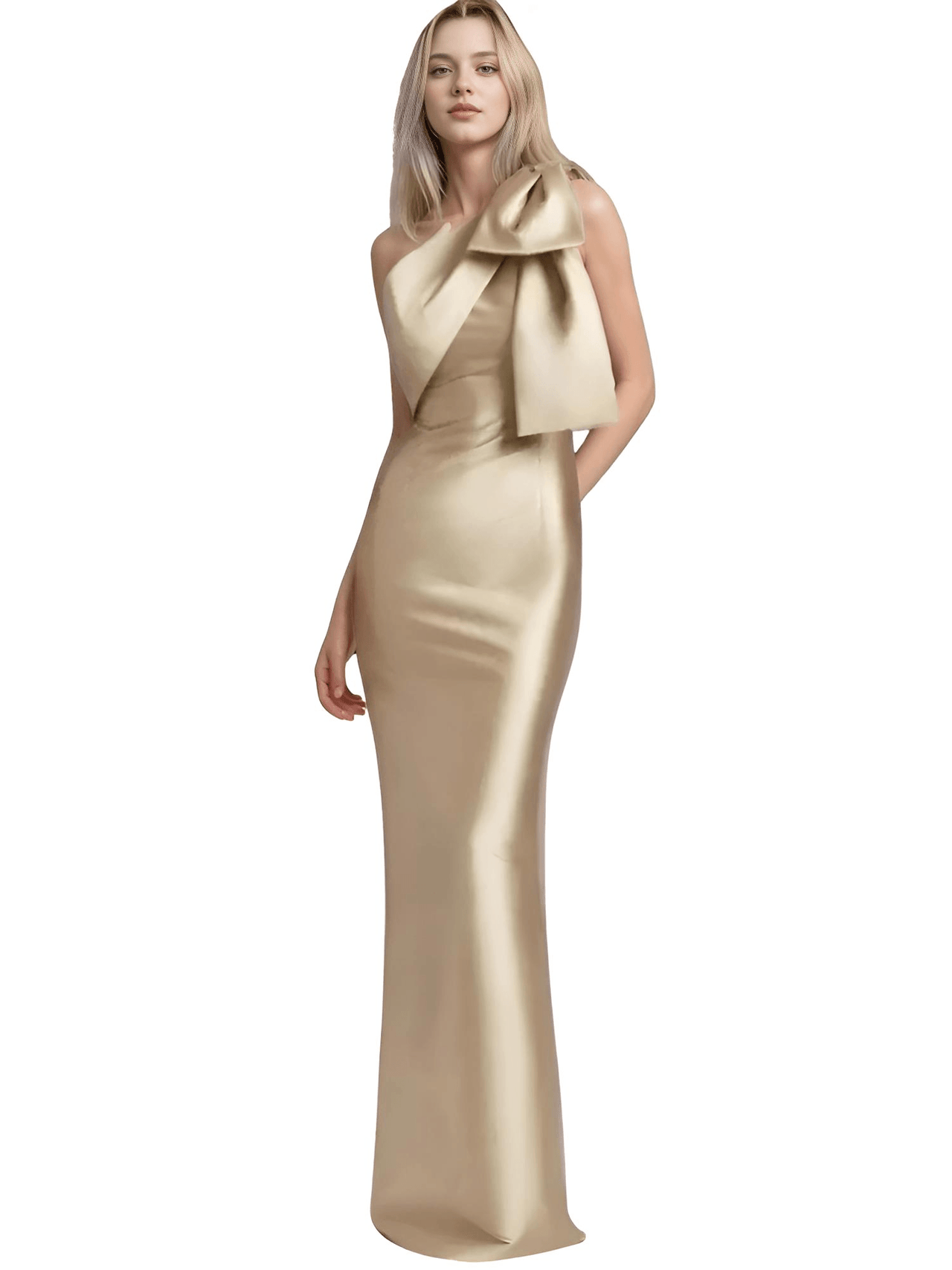 Elegant One-Shoulder Satin Mermaid Dress Back Split With Bow Floor Length Prom Special Occasion Formal Party Gown Custom, Drestiny, Maxi Dresses, One Shoulder, Sleeveless, 2, 4, 6, 8, 10, Custom Size, Custom Color, United States, USA, Canada, Australia, New zealand, United Kingdom, UK, Taupe, Sky Blue, Mauve, Wine Red, Red, Pink, Emerald Green, Navy Blue, Champagne, Fuchsia, Orange, Lilac, Gold, Royal Blue, Black, One Shoulder Custom Dress, One Shoulder Maxi Dress, shopdrestiny.com