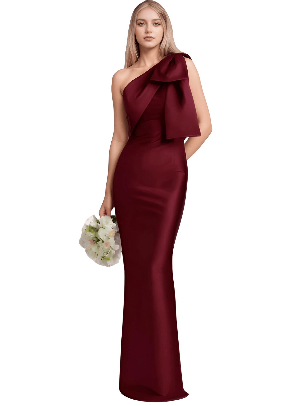 Elegant One-Shoulder Satin Mermaid Dress Back Split With Bow Floor Length Prom Special Occasion Formal Party Gown Custom, Drestiny, Maxi Dresses, One Shoulder, Sleeveless, 2, 4, 6, 8, 10, Custom Size, Custom Color, United States, USA, Canada, Australia, New zealand, United Kingdom, UK, Taupe, Sky Blue, Mauve, Wine Red, Red, Pink, Emerald Green, Navy Blue, Champagne, Fuchsia, Orange, Lilac, Gold, Royal Blue, Black, One Shoulder Custom Dress, One Shoulder Maxi Dress, shopdrestiny.com