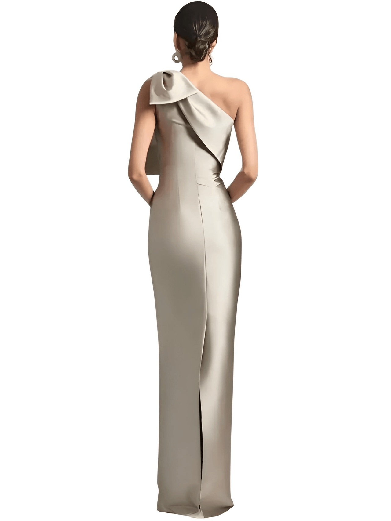 Elegant One-Shoulder Satin Mermaid Dress Back Split With Bow Floor Length Prom Special Occasion Formal Party Gown Custom, Drestiny, Maxi Dresses, One Shoulder, Sleeveless, 2, 4, 6, 8, 10, Custom Size, Custom Color, United States, USA, Canada, Australia, New zealand, United Kingdom, UK, Taupe, Sky Blue, Mauve, Wine Red, Red, Pink, Emerald Green, Navy Blue, Champagne, Fuchsia, Orange, Lilac, Gold, Royal Blue, Black, One Shoulder Custom Dress, One Shoulder Maxi Dress, shopdrestiny.com