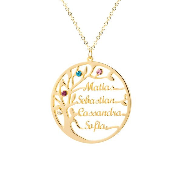 Personalize a Family Tree of Life Necklace with 1-6 names and birthstones at Drestiny. Save up to 50% off for a limited time! As seen on FOX, NBC, and CBS.