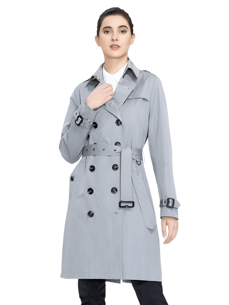 Fashion Double Breasted Women's Grey Trench Coat