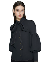 Thumbnail for Fashion Blouse Women's Denim Puff Sleeve Tops For Urban Lady High Neck Shirts Tops Women -, Blouses , Drestiny , 10, 12, 14, 16, 4, 6, 8, Australia, Blouses, Casual Shirts, Dark Blue, Dress Shirts, FR, Grey, L, Light Blue, Long Sleeves, M, New Zealand, S, United Kingdom, United States, XL, XXL, XXXL , Drestiny , www.shopdrestiny.com