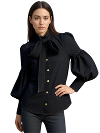 Thumbnail for Fashion Blouse Women's Denim Puff Sleeve Tops For Urban Lady High Neck Shirts Tops Women -, Blouses , Drestiny , 10, 12, 14, 16, 4, 6, 8, Australia, Blouses, Casual Shirts, Dark Blue, Dress Shirts, FR, Grey, L, Light Blue, Long Sleeves, M, New Zealand, S, United Kingdom, United States, XL, XXL, XXXL , Drestiny , www.shopdrestiny.com