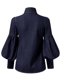 Thumbnail for Fashion Blouse Women's Denim Puff Sleeve Tops For Urban Lady High Neck Shirts Tops Women -, Blouses , Drestiny , 10, 12, 14, 16, 4, 6, 8, Australia, Blouses, Casual Shirts, Dark Blue, Dress Shirts, FR, Grey, L, Light Blue, Long Sleeves, M, New Zealand, S, United Kingdom, United States, XL, XXL, XXXL , Drestiny , www.shopdrestiny.com