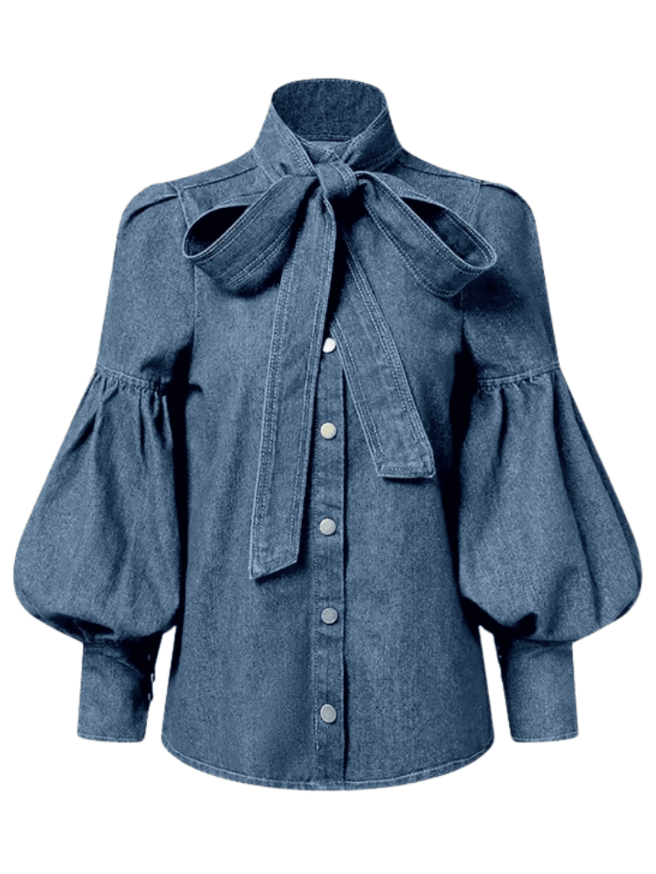Fashion Blouse Women's Denim Puff Sleeve Tops For Urban Lady High Neck Shirts Tops Women -, Blouses , Drestiny , 10, 12, 14, 16, 4, 6, 8, Australia, Blouses, Casual Shirts, Dark Blue, Dress Shirts, FR, Grey, L, Light Blue, Long Sleeves, M, New Zealand, S, United Kingdom, United States, XL, XXL, XXXL , Drestiny , www.shopdrestiny.com
