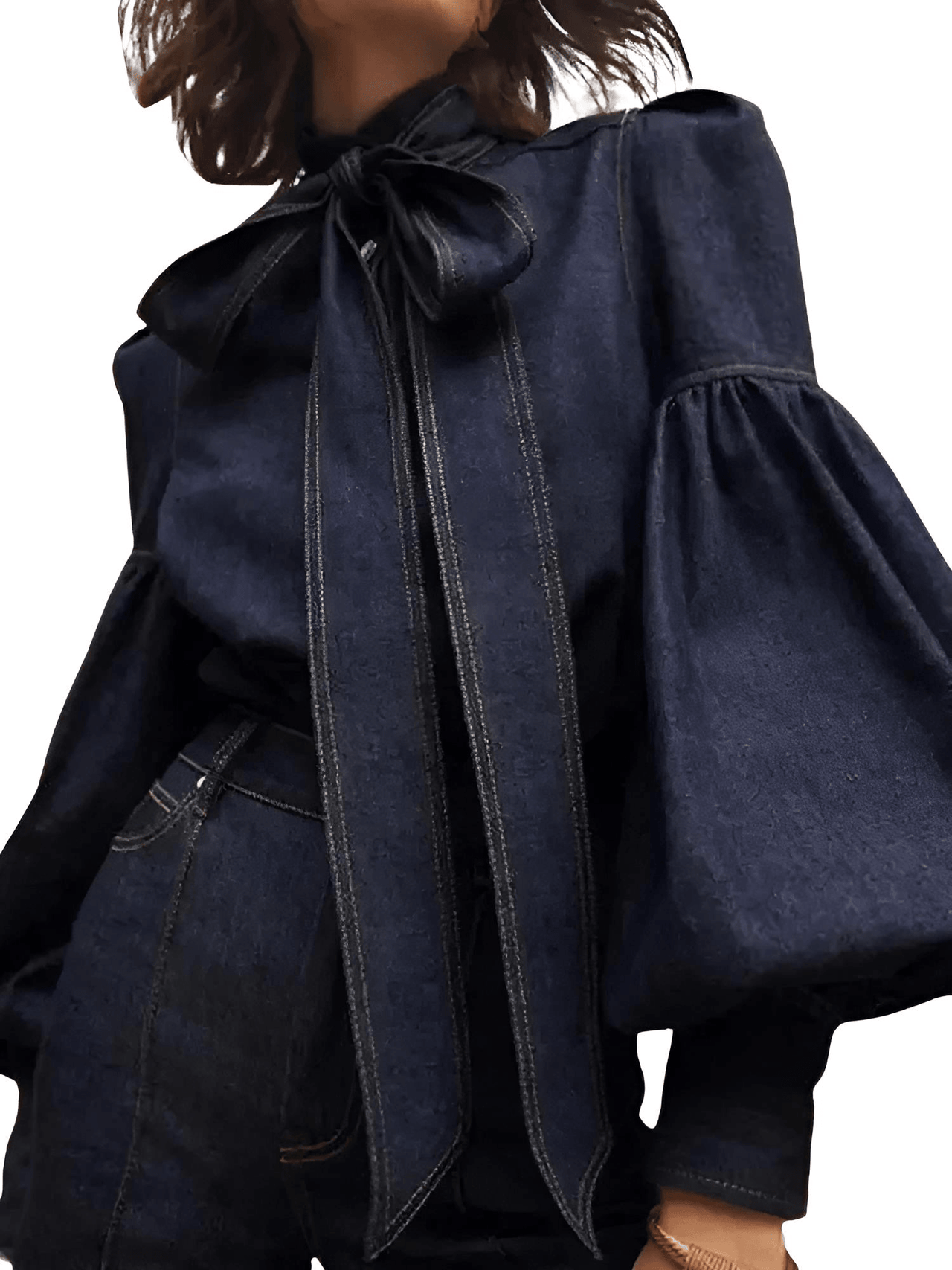 Fashion Blouse Women's Denim Puff Sleeve Tops For Urban Lady High Neck Shirts Tops Women -, Blouses , Drestiny , 10, 12, 14, 16, 4, 6, 8, Australia, Blouses, Casual Shirts, Dark Blue, Dress Shirts, FR, Grey, L, Light Blue, Long Sleeves, M, New Zealand, S, United Kingdom, United States, XL, XXL, XXXL , Drestiny , www.shopdrestiny.com