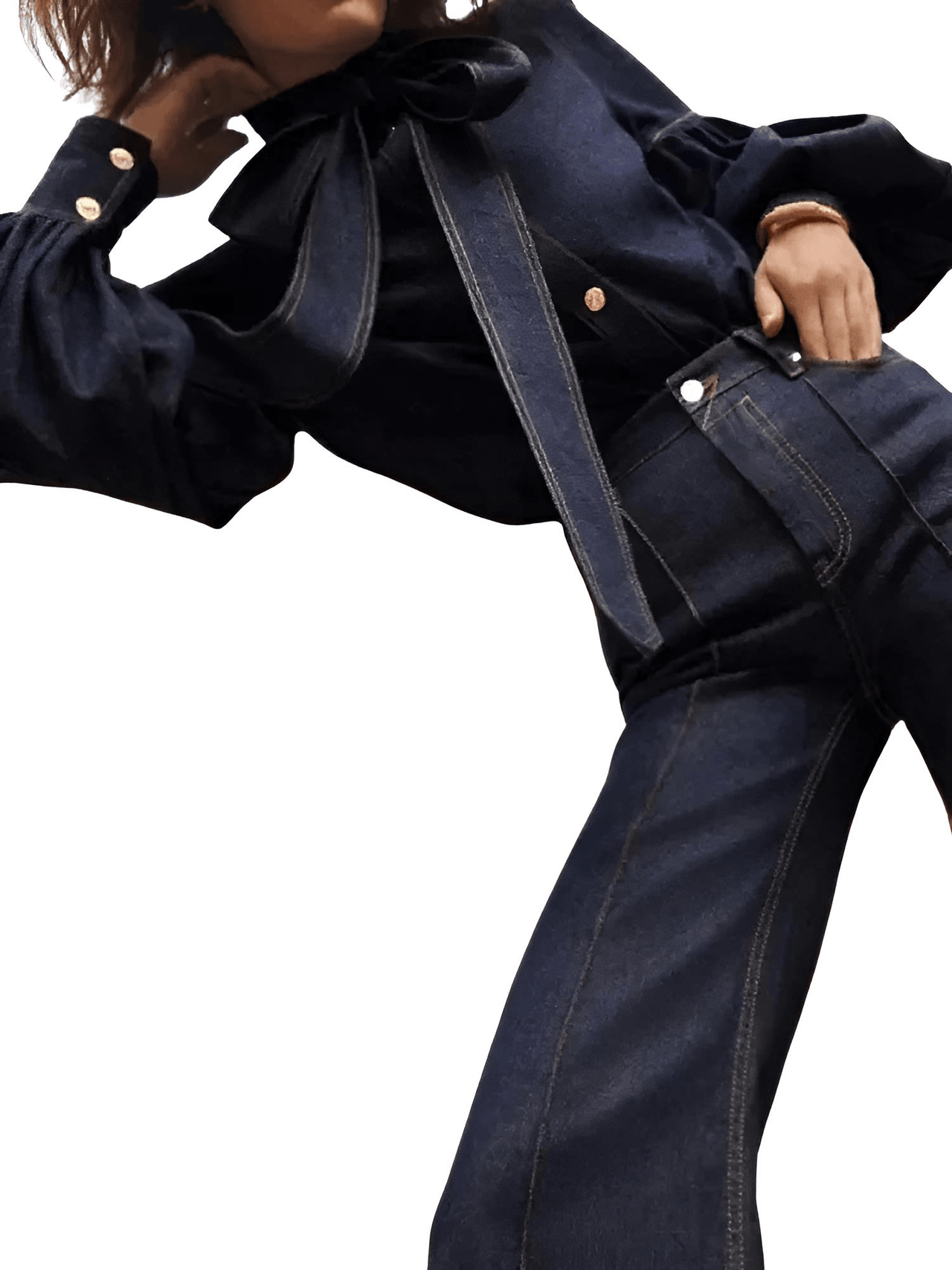 Fashion Blouse Women's Denim Puff Sleeve Tops For Urban Lady High Neck Shirts Tops Women -, Blouses , Drestiny , 10, 12, 14, 16, 4, 6, 8, Australia, Blouses, Casual Shirts, Dark Blue, Dress Shirts, FR, Grey, L, Light Blue, Long Sleeves, M, New Zealand, S, United Kingdom, United States, XL, XXL, XXXL , Drestiny , www.shopdrestiny.com