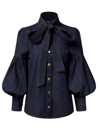 Thumbnail for Fashion Blouse Women's Denim Puff Sleeve Tops For Urban Lady High Neck Shirts Tops Women -, Blouses , Drestiny , 10, 12, 14, 16, 4, 6, 8, Australia, Blouses, Casual Shirts, Dark Blue, Dress Shirts, FR, Grey, L, Light Blue, Long Sleeves, M, New Zealand, S, United Kingdom, United States, XL, XXL, XXXL , Drestiny , www.shopdrestiny.com