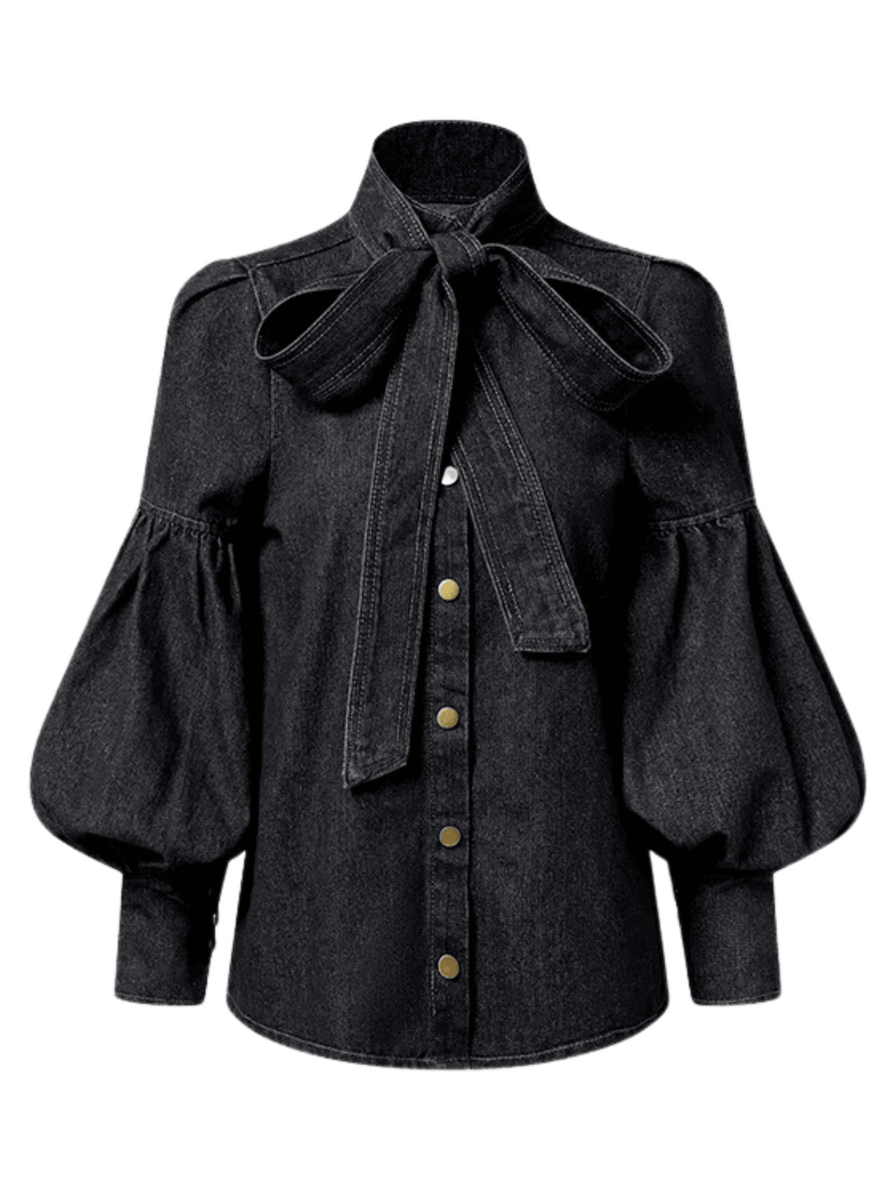 Fashion Blouse Women's Denim Puff Sleeve Tops For Urban Lady High Neck Shirts Tops Women -, Blouses , Drestiny , 10, 12, 14, 16, 4, 6, 8, Australia, Blouses, Casual Shirts, Dark Blue, Dress Shirts, FR, Grey, L, Light Blue, Long Sleeves, M, New Zealand, S, United Kingdom, United States, XL, XXL, XXXL , Drestiny , www.shopdrestiny.com