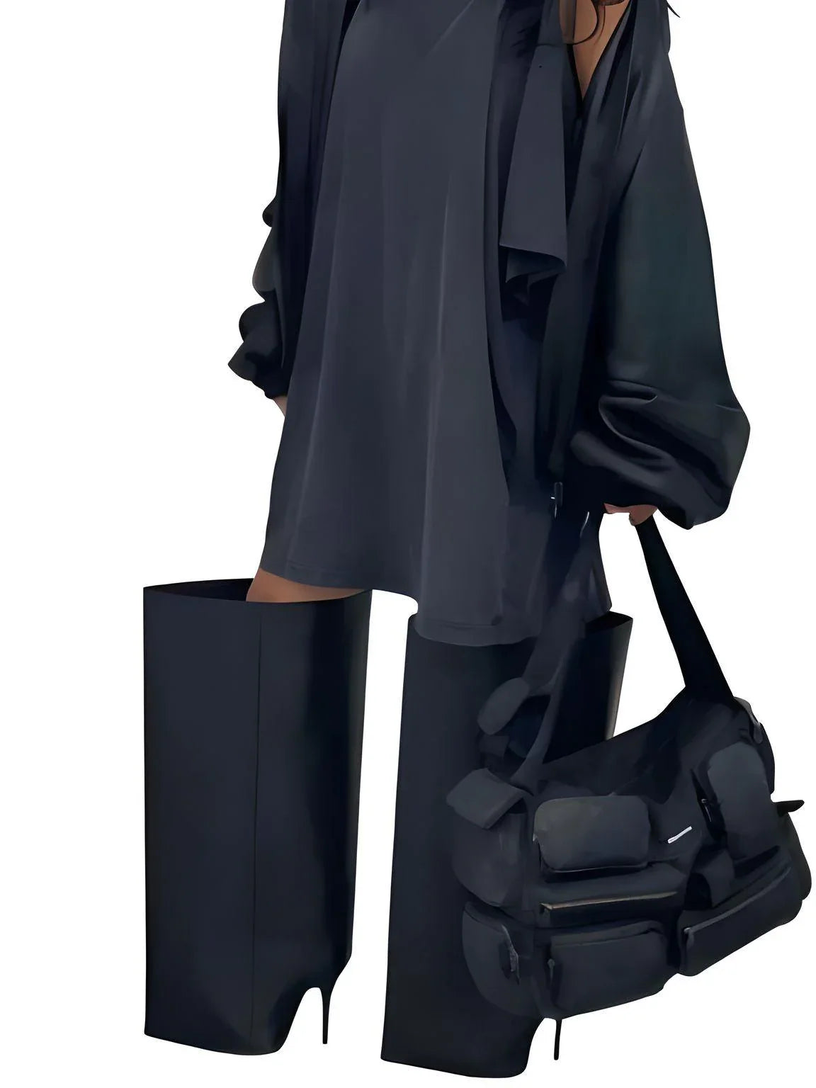 Fashion Catwalk Boots Women's Knee-High Stiletto Boots Dress Winter Pull On Plus Size Boots, Drestiny, Knee Highs, Boots, Heels, High Heels, Stilettos, Black, 5, 6, 6.5, 7, 7.5, 8, 9, 9.5, 10, 10.5, Custom_Made, United States, USA, Australia, New Zealand, Canada, High-heeled knee boots, Black stiletto boots, knee high boots, Catwalk boots, avant garde boots, high fashion boots, runway boots, statement boots, shopdrestiny.com