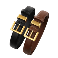 Thumbnail for Fashion Leather Square Gold Buckle Belt Minimalist Jeans Clothing Accessories Luxury Designer Brand Belt for Women, Drestiny, Belts, Accessories For Women, Leather Belts, Black Leather Belt, Brown Leather Belt, Gender_Women, United States, Canada, Australia, New Zealand, United Kingdom, Brown, Black, 95cm, 100cm, 105cm, 110cm, shopdrestiny.com