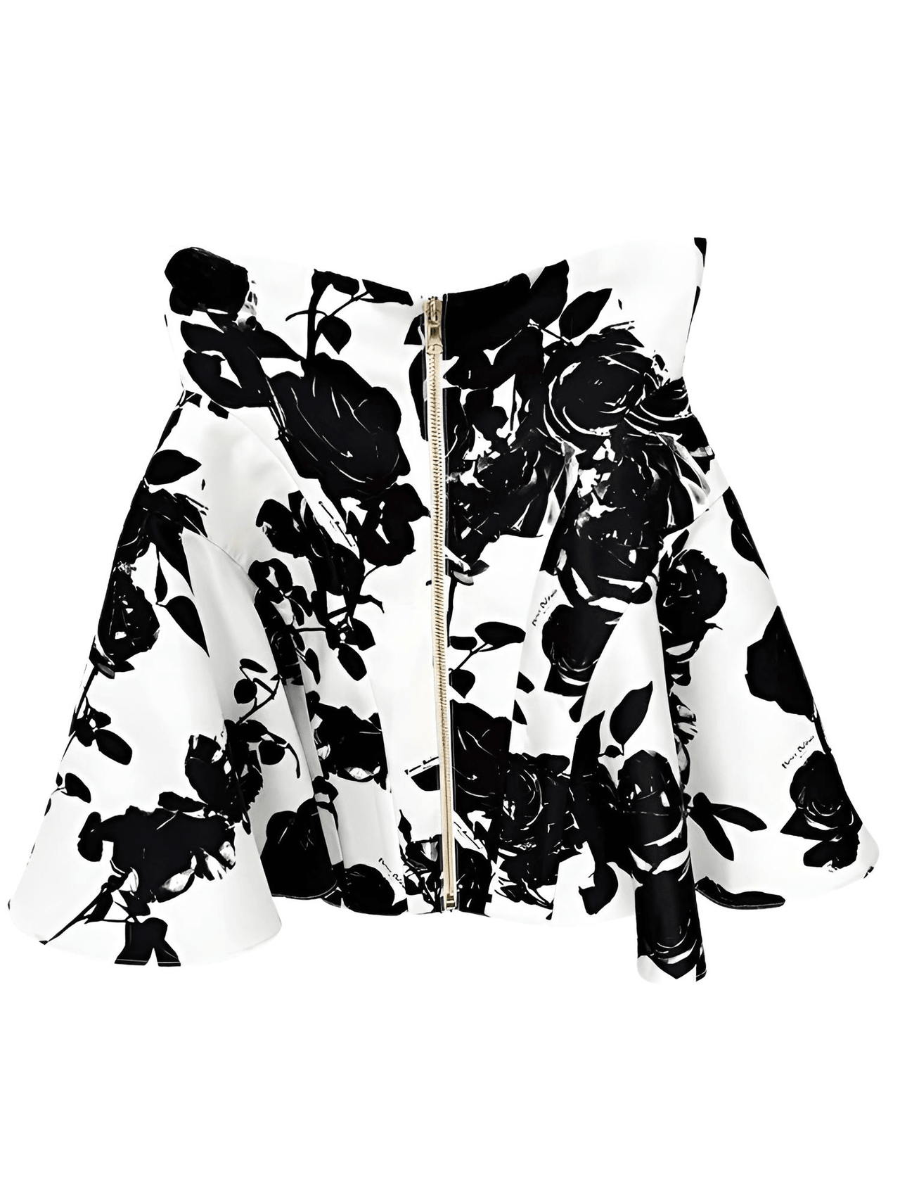 Fashion Women's Metal Rose Buttons Printed Floral Black & White Mini Skirt -, Skirts , Drestiny , 10, 12, 14, 4, 6, 8, Australia, Black, Canada, L, M, New Zealand, S, Skirts, United Kingdom, United States, White, XL, XXL , Drestiny , www.shopdrestiny.com