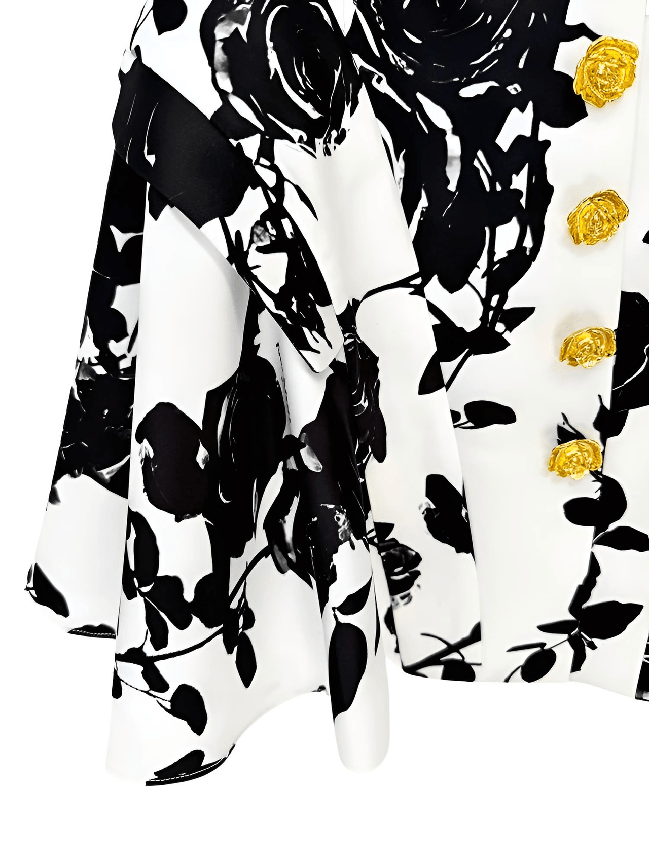 Fashion Women's Metal Rose Buttons Printed Floral Black & White Mini Skirt -, Skirts , Drestiny , 10, 12, 14, 4, 6, 8, Australia, Black, Canada, L, M, New Zealand, S, Skirts, United Kingdom, United States, White, XL, XXL , Drestiny , www.shopdrestiny.com