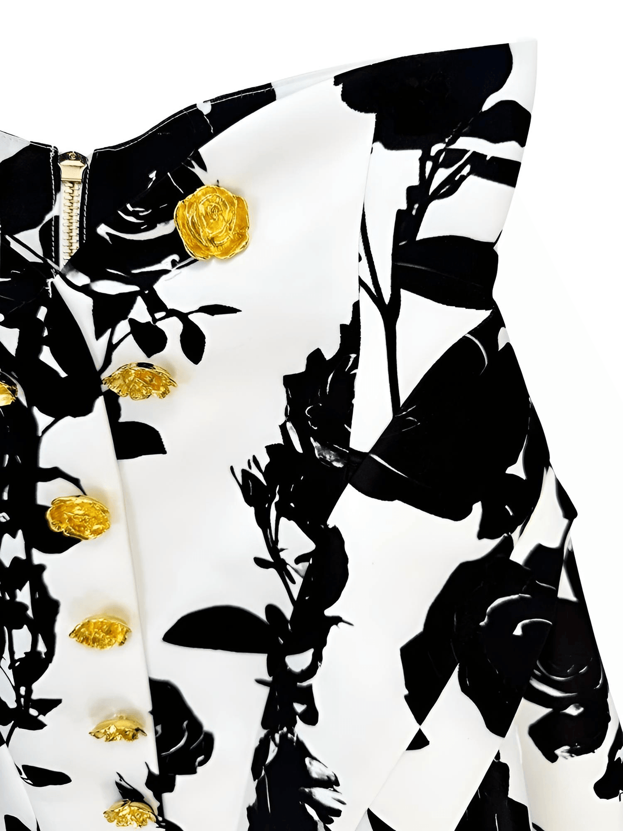 Fashion Women's Metal Rose Buttons Printed Floral Black & White Mini Skirt -, Skirts , Drestiny , 10, 12, 14, 4, 6, 8, Australia, Black, Canada, L, M, New Zealand, S, Skirts, United Kingdom, United States, White, XL, XXL , Drestiny , www.shopdrestiny.com
