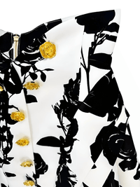 Thumbnail for Fashion Women's Metal Rose Buttons Printed Floral Black & White Mini Skirt -, Skirts , Drestiny , 10, 12, 14, 4, 6, 8, Australia, Black, Canada, L, M, New Zealand, S, Skirts, United Kingdom, United States, White, XL, XXL , Drestiny , www.shopdrestiny.com
