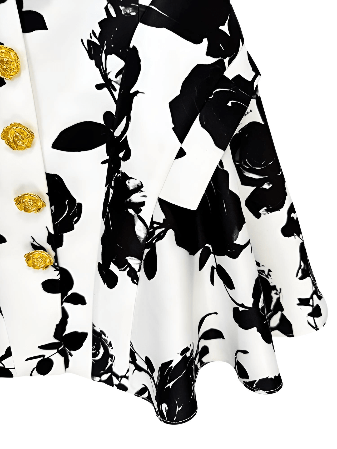 Fashion Women's Metal Rose Buttons Printed Floral Black & White Mini Skirt -, Skirts , Drestiny , 10, 12, 14, 4, 6, 8, Australia, Black, Canada, L, M, New Zealand, S, Skirts, United Kingdom, United States, White, XL, XXL , Drestiny , www.shopdrestiny.com