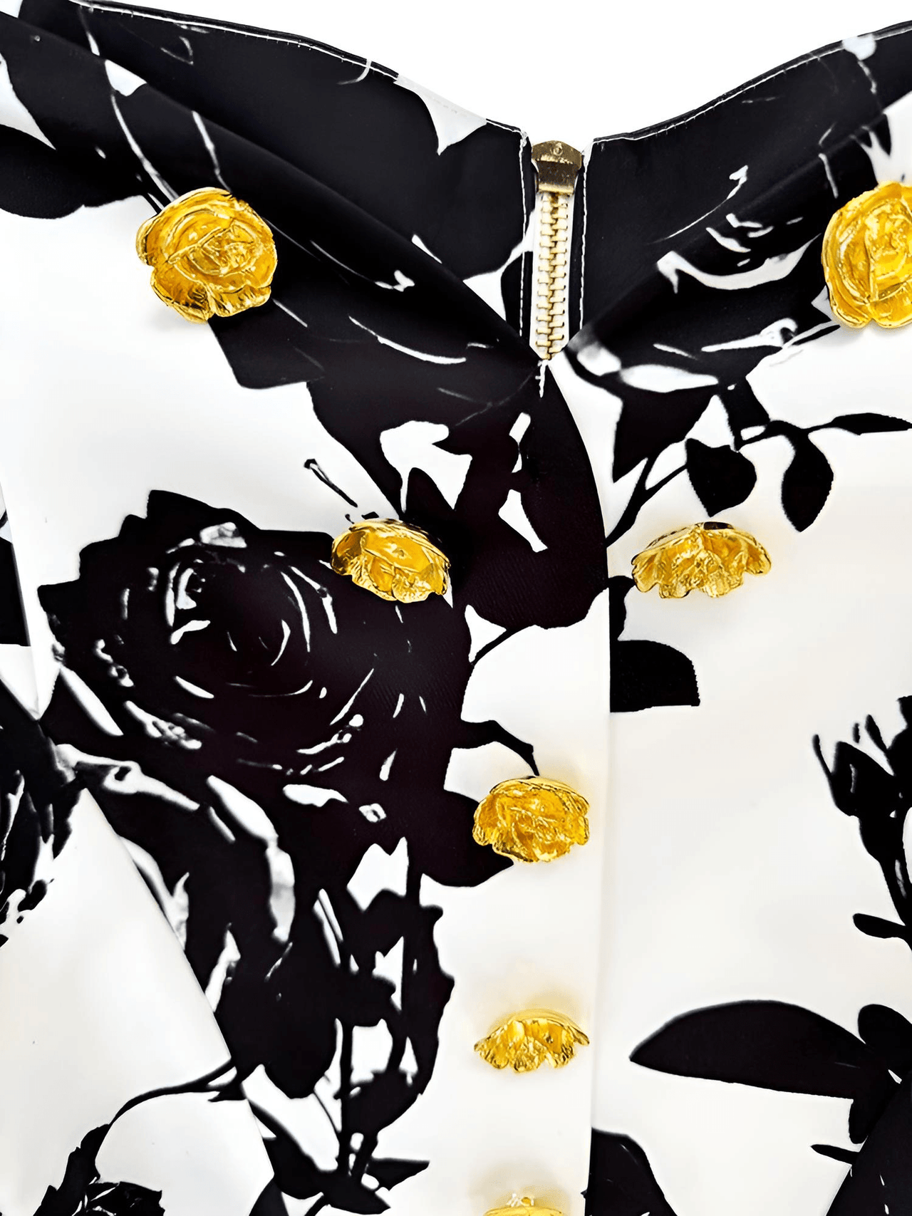 Fashion Women's Metal Rose Buttons Printed Floral Black & White Mini Skirt -, Skirts , Drestiny , 10, 12, 14, 4, 6, 8, Australia, Black, Canada, L, M, New Zealand, S, Skirts, United Kingdom, United States, White, XL, XXL , Drestiny , www.shopdrestiny.com