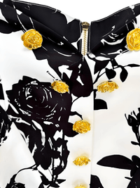 Thumbnail for Fashion Women's Metal Rose Buttons Printed Floral Black & White Mini Skirt -, Skirts , Drestiny , 10, 12, 14, 4, 6, 8, Australia, Black, Canada, L, M, New Zealand, S, Skirts, United Kingdom, United States, White, XL, XXL , Drestiny , www.shopdrestiny.com